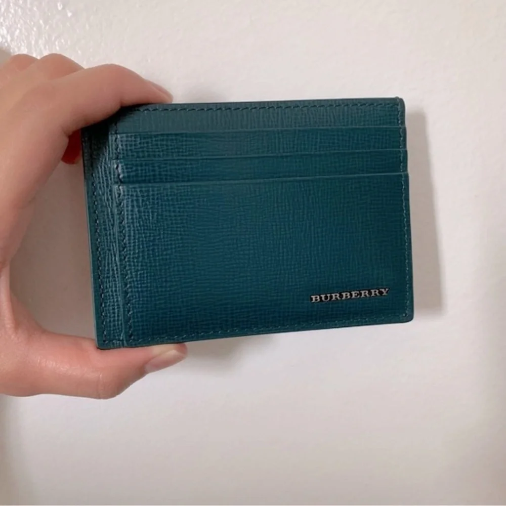 BURBERRY London Leather Card Case Wallet in Dark Teal, NEW